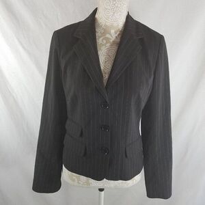 How Wen 10 Black Pinstripe 3 Button Fitted Blazer Jacket Lace Trim